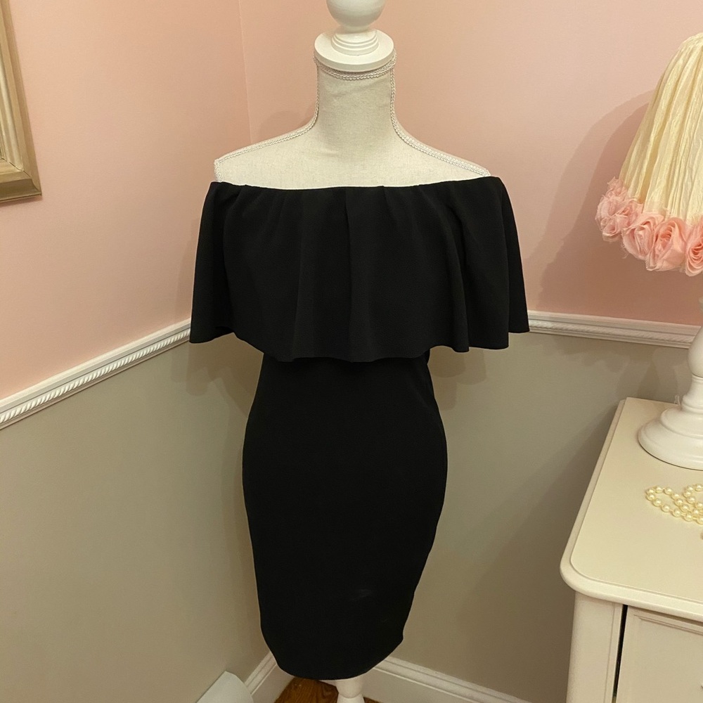 Women’s black ruffled off the shoulder dress